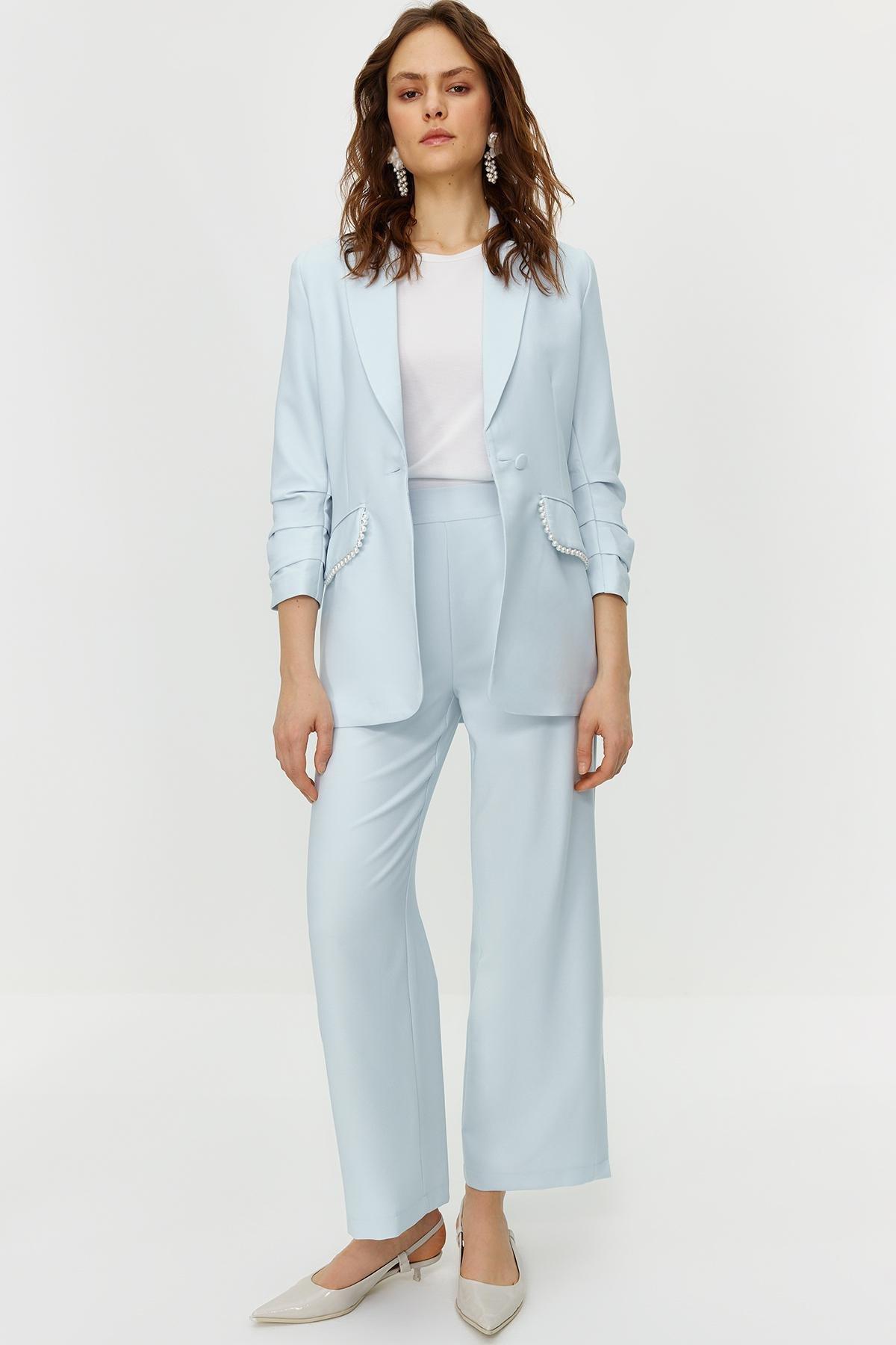 Blue Pearl Detailed Crepe Co-Ord Set, , large image number 0