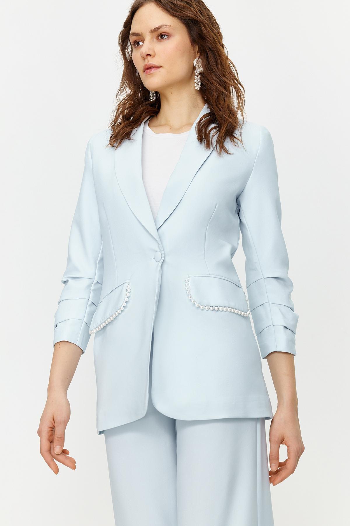 Blue Pearl Detailed Crepe Co-Ord Set, , large image number 1