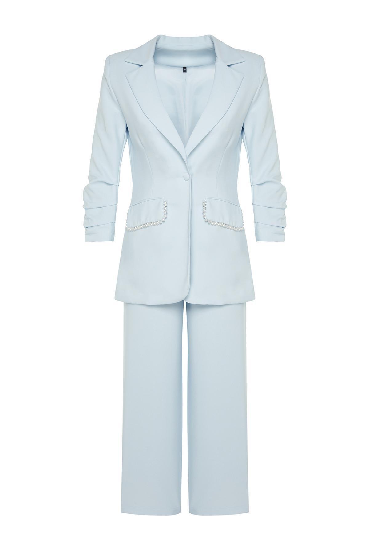 Blue Pearl Detailed Crepe Co-Ord Set, , large image number 6
