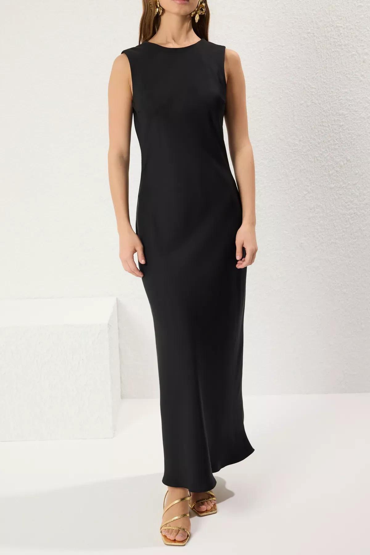 Black Plain Maxi Dress, , large image number 2