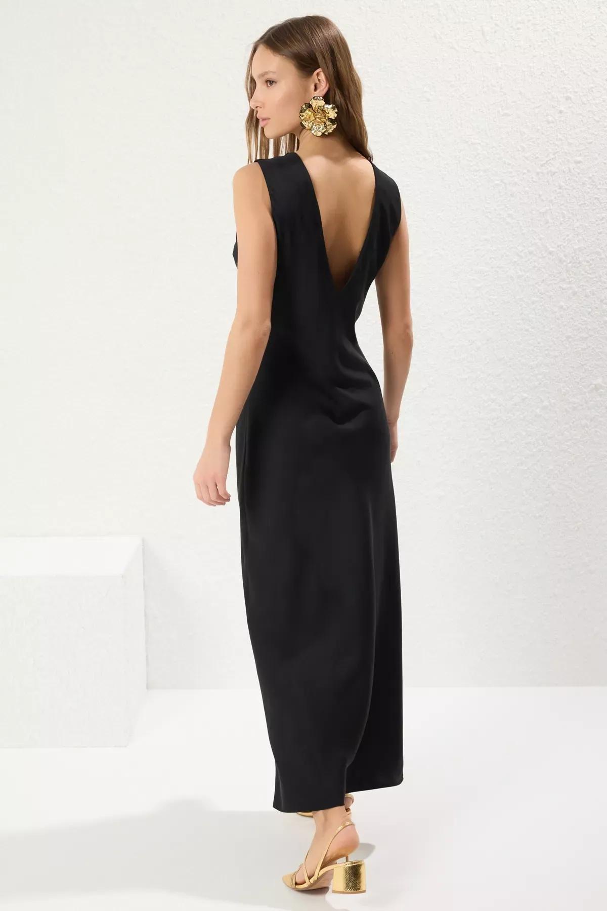 Black Plain Maxi Dress, , large image number 4