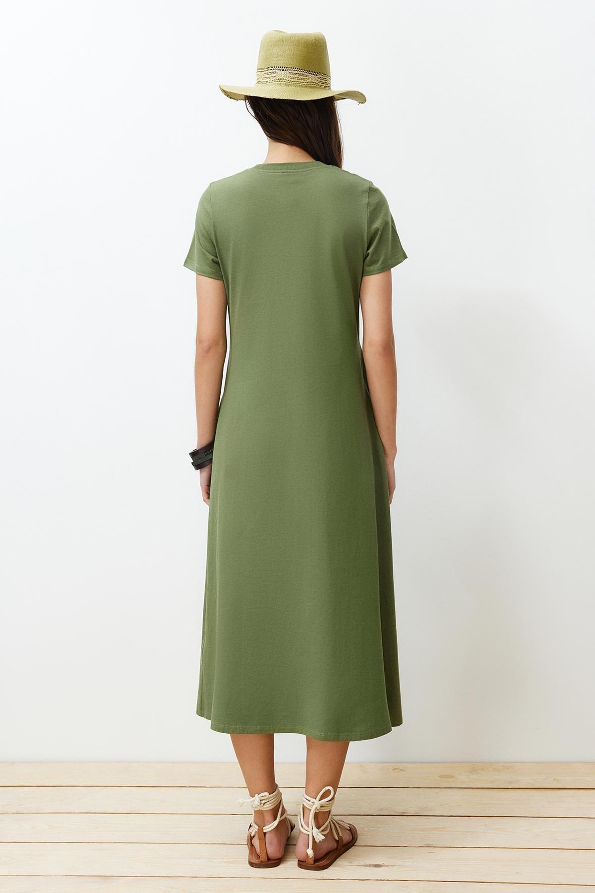 Khaki Knitted Midi Dress, , large image number 3