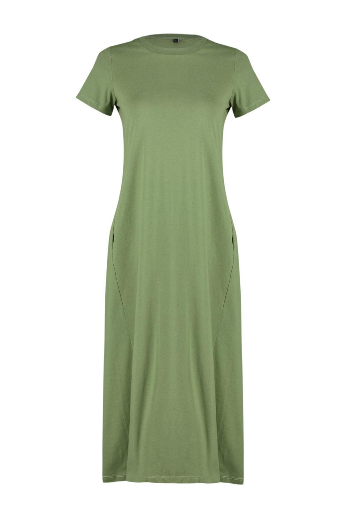 Khaki Knitted Midi Dress, , large image number 5