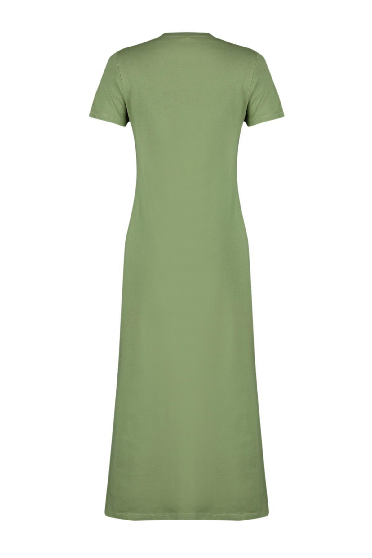 Khaki Knitted Midi Dress, , large image number 6