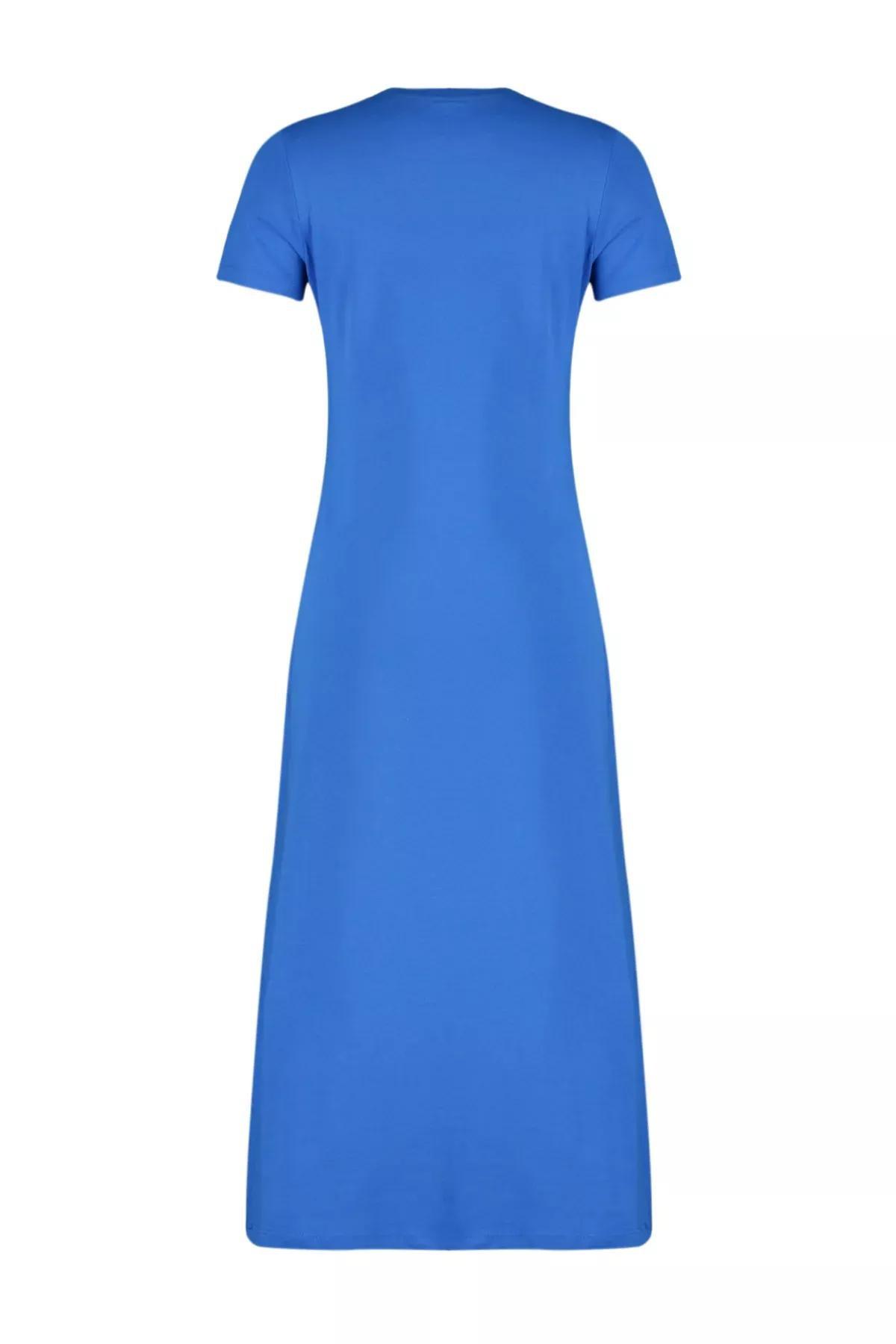 Blue A-Line Knitted Midi Dress, , large image number 7