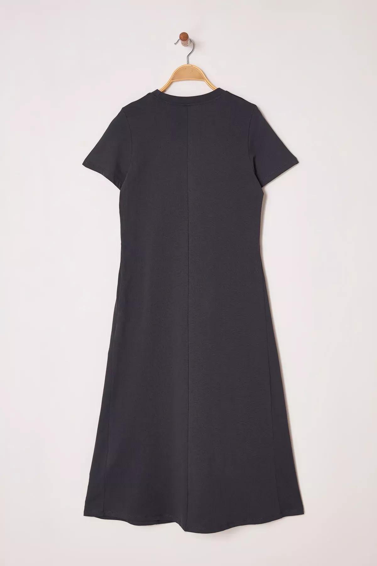 Grey Plain T-Shirt Dress Midi Dress, , large image number 1