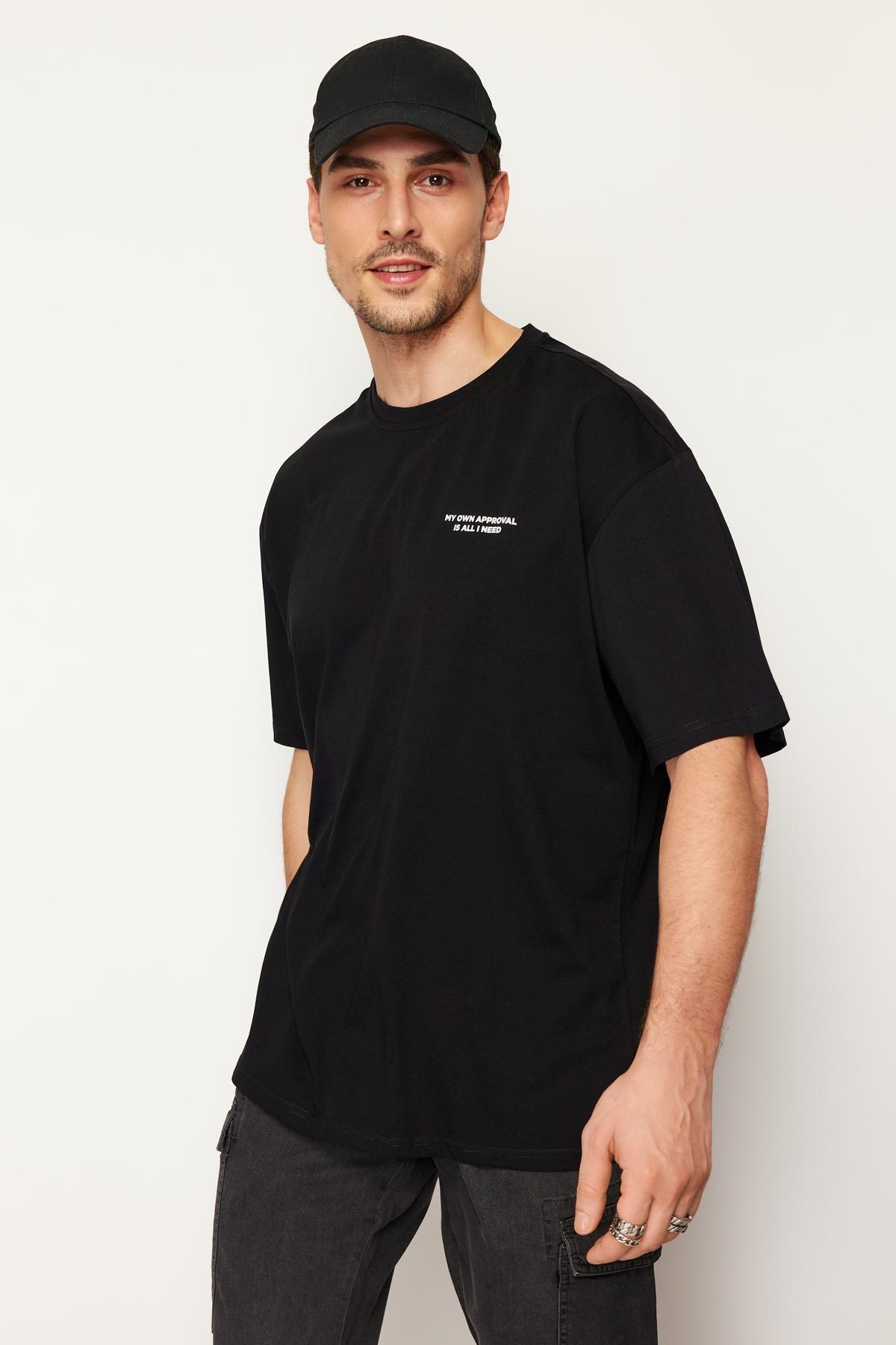 Black Oversize Printed Cotton T-Shirt, , large image number 2