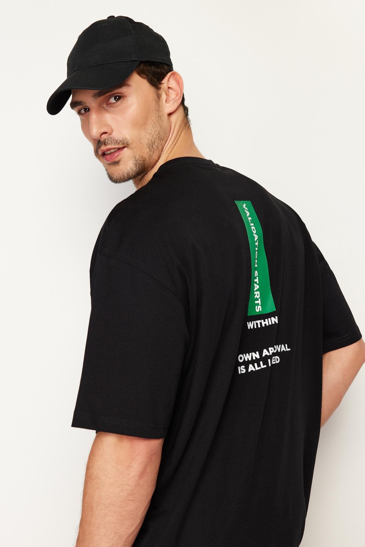Black Oversize Printed Cotton T-Shirt, , large image number 3