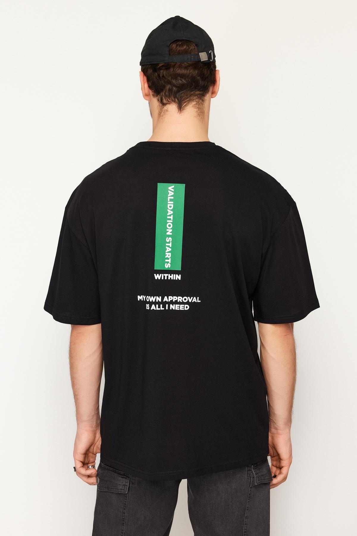 Black Oversize Printed Cotton T-Shirt, , large image number 4