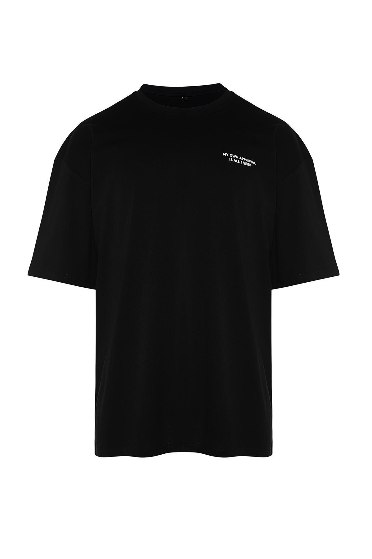 Black Oversize Printed Cotton T-Shirt, , large image number 5