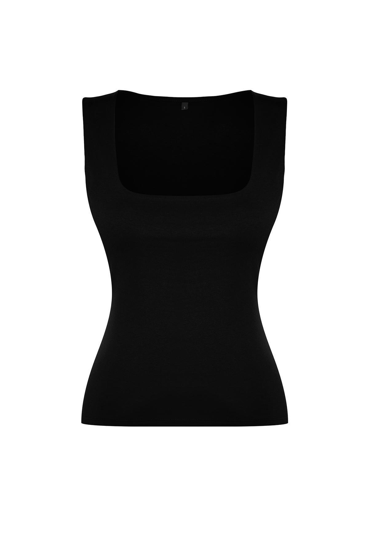 Black Cotton Fitted Knitted Undershirt, , large image number 5