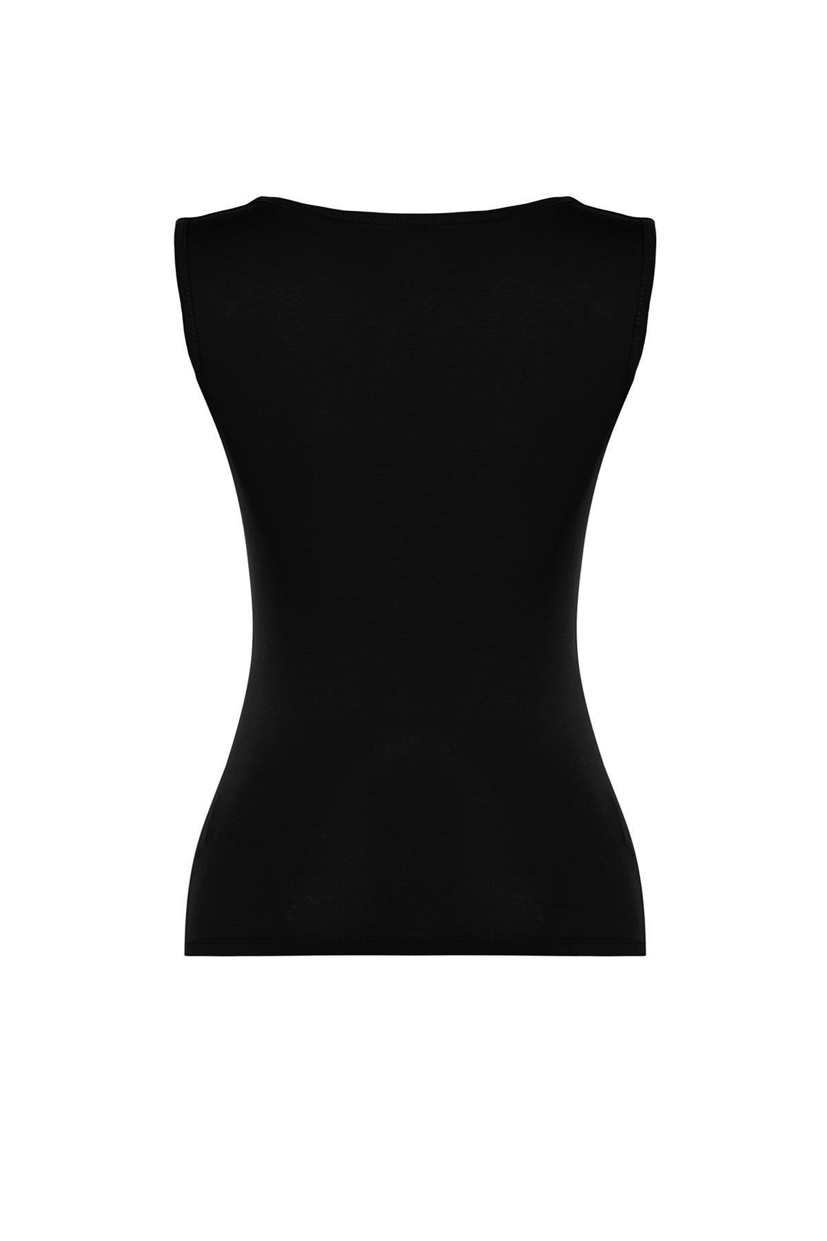 Black Cotton Fitted Knitted Undershirt, , large image number 6