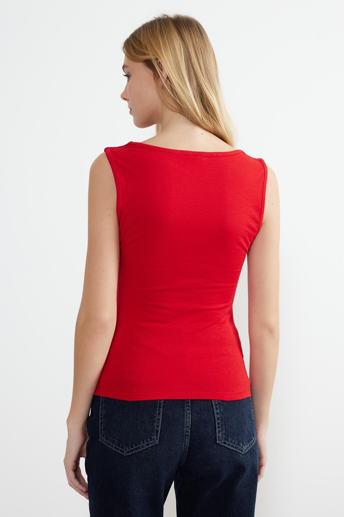 Red Cotton Fitted Knitted Undershirt, , large image number 4