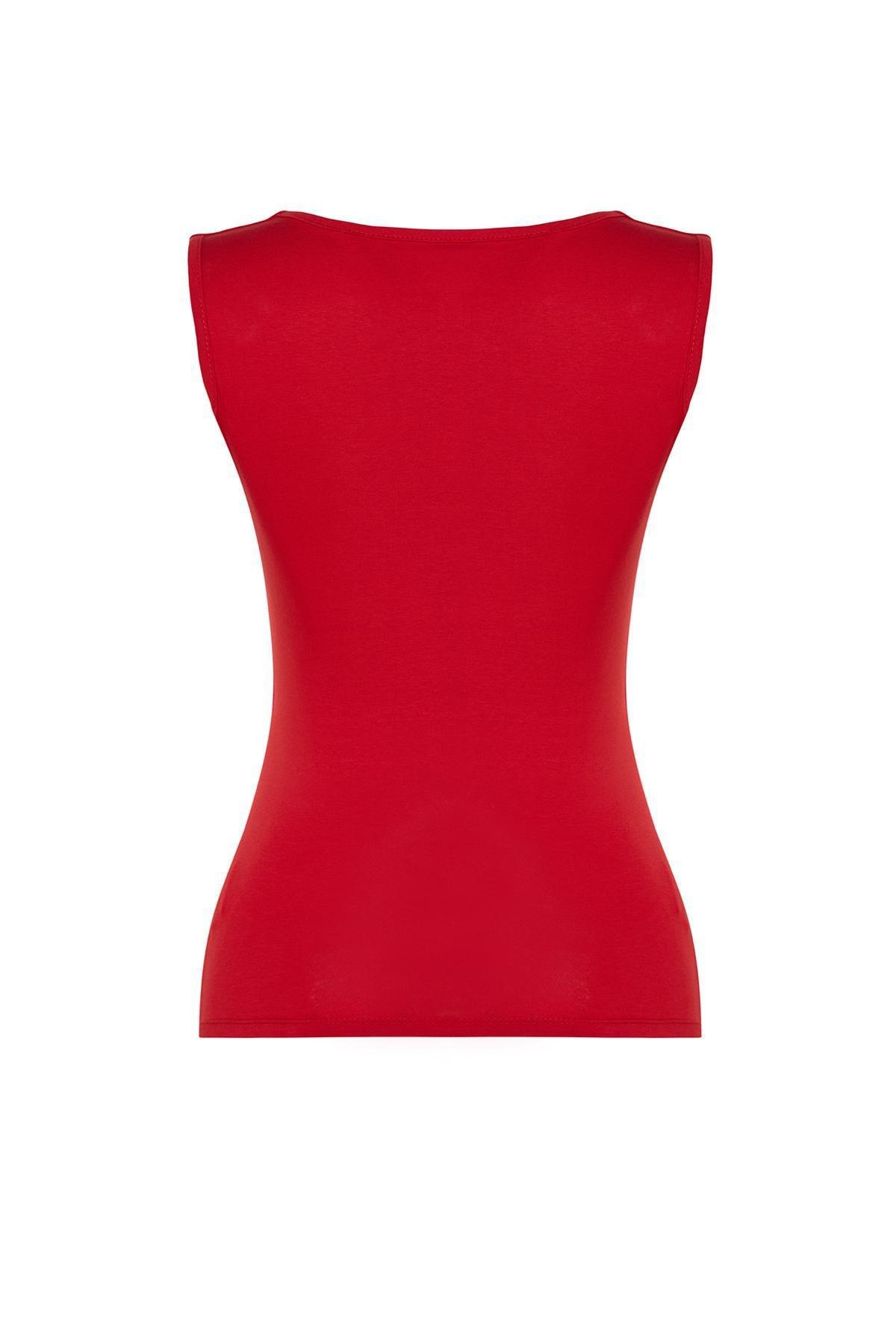Red Cotton Fitted Knitted Undershirt, , large image number 6