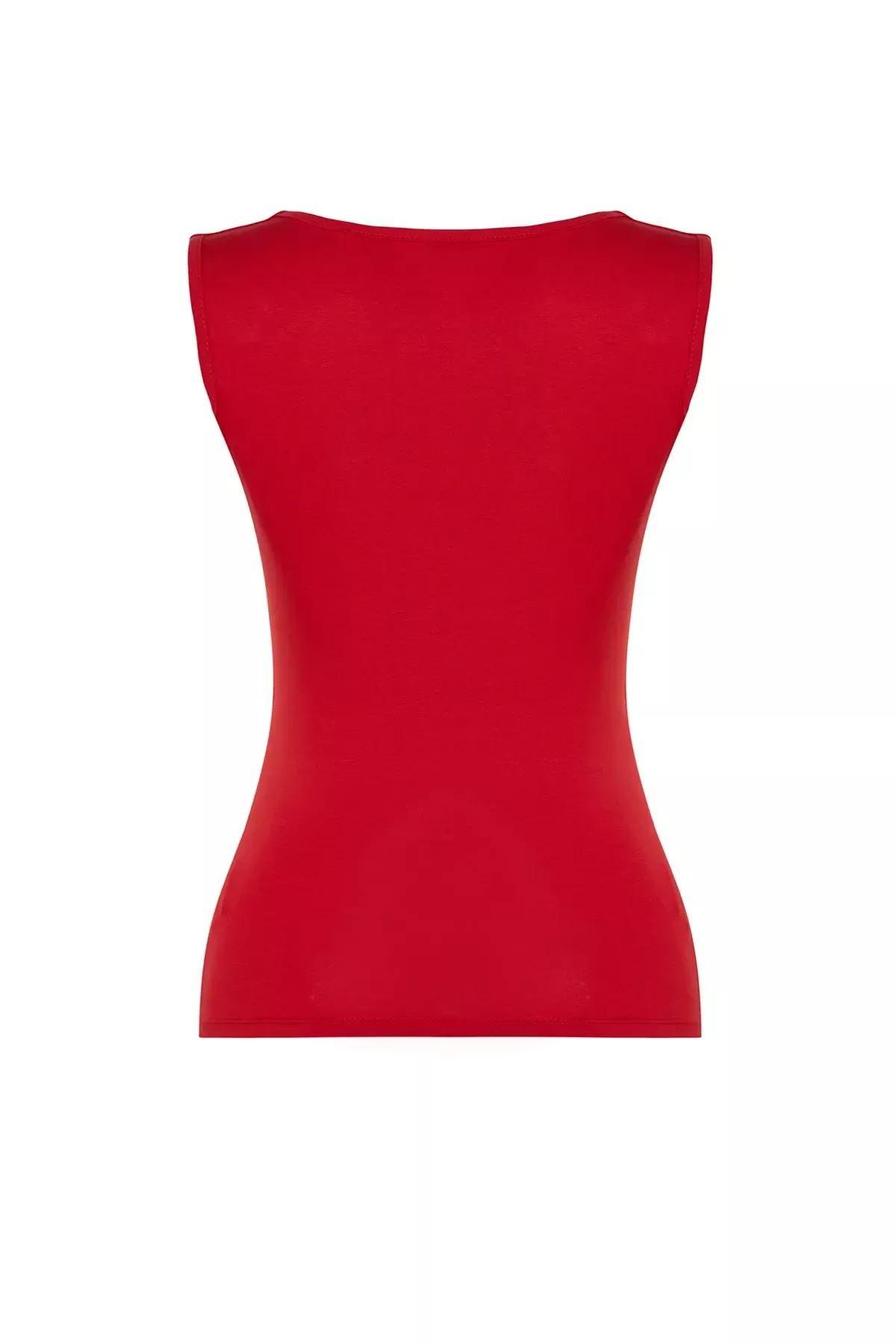 Red Cotton Fitted Knitted Undershirt, , large image number 6