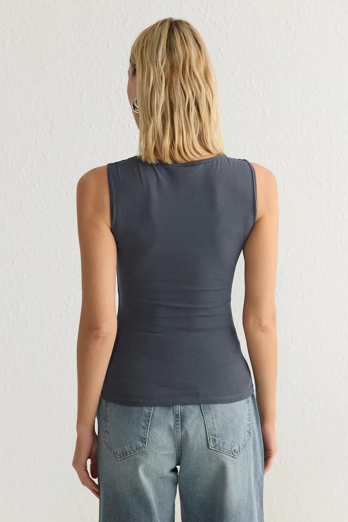 Grey Fitted Square Neck Undershirt, , large image number 4