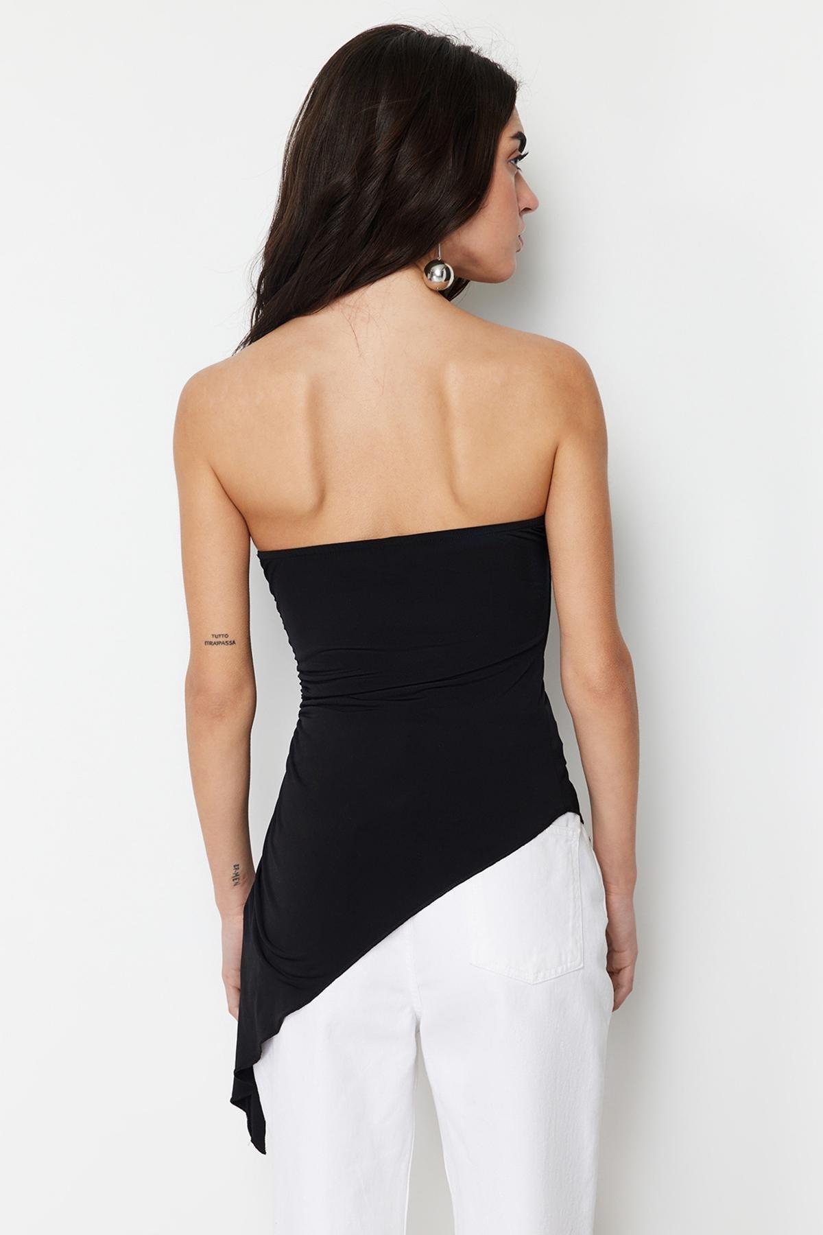 Black Strapless Knitted Blouse, , large image number 4