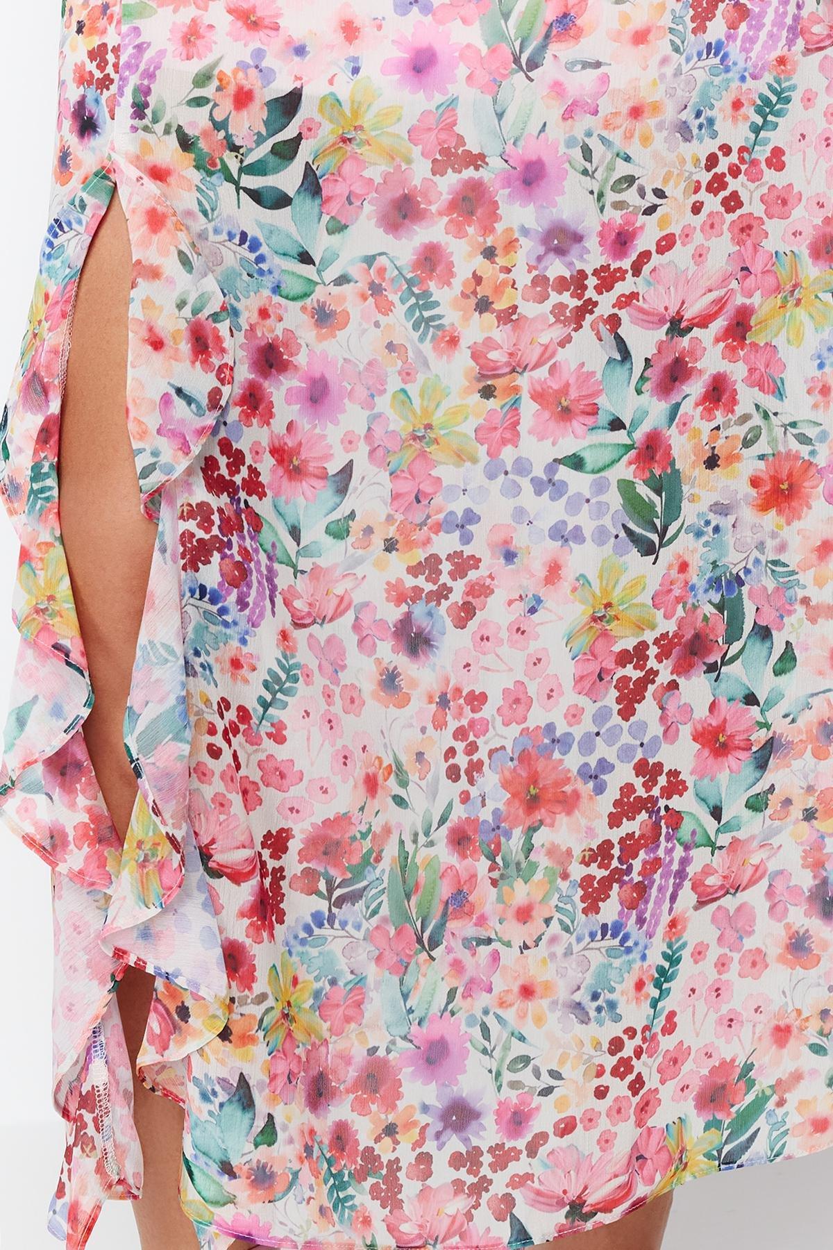 Pink Ruffled Chiffon Lined Maxi Dress, , large image number 4