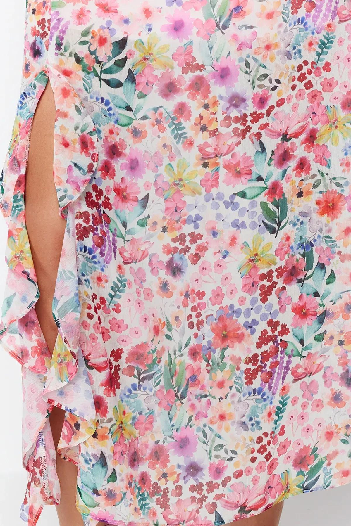 Pink Ruffled Chiffon Lined Maxi Dress, Pink, large image number 4