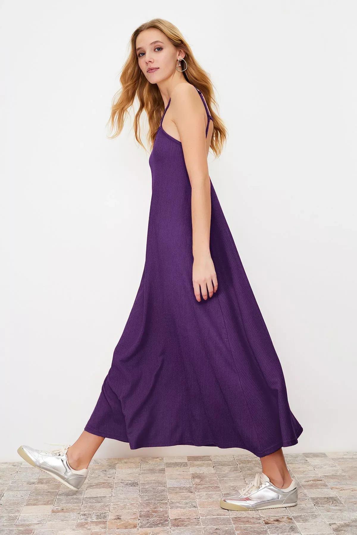 Purple Square Neck A-Line Maxi Dress, , large image number 0