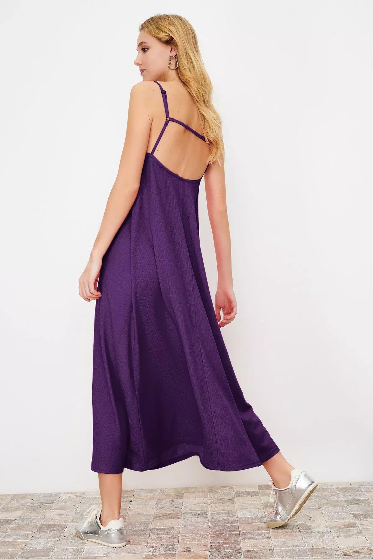 Purple Square Neck A-Line Maxi Dress, , large image number 2