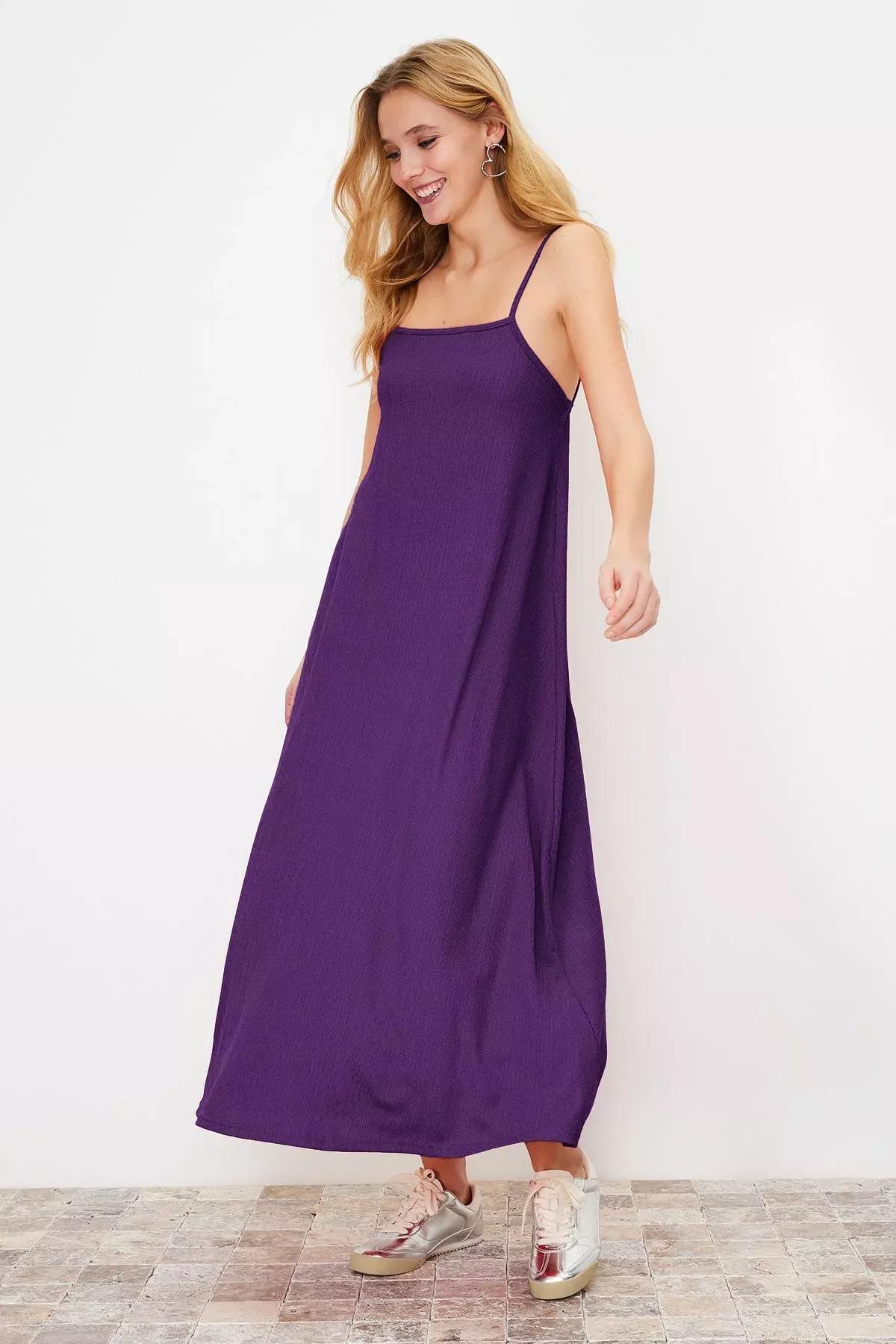 Purple Square Neck A-Line Maxi Dress, , large image number 6