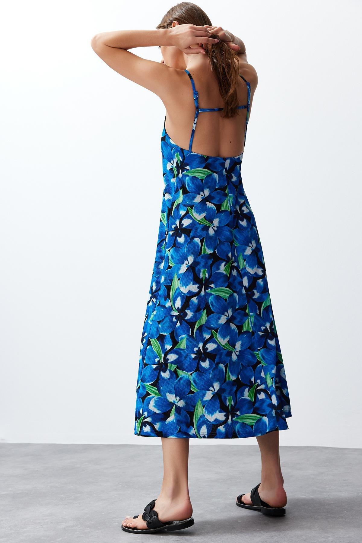Blue Square Neck A-Line Dress, , large image number 2