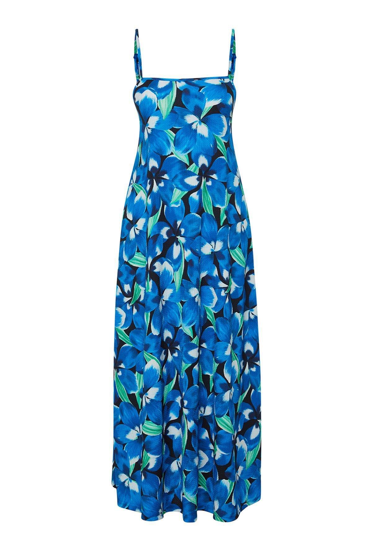 Blue Square Neck A-Line Dress, , large image number 5