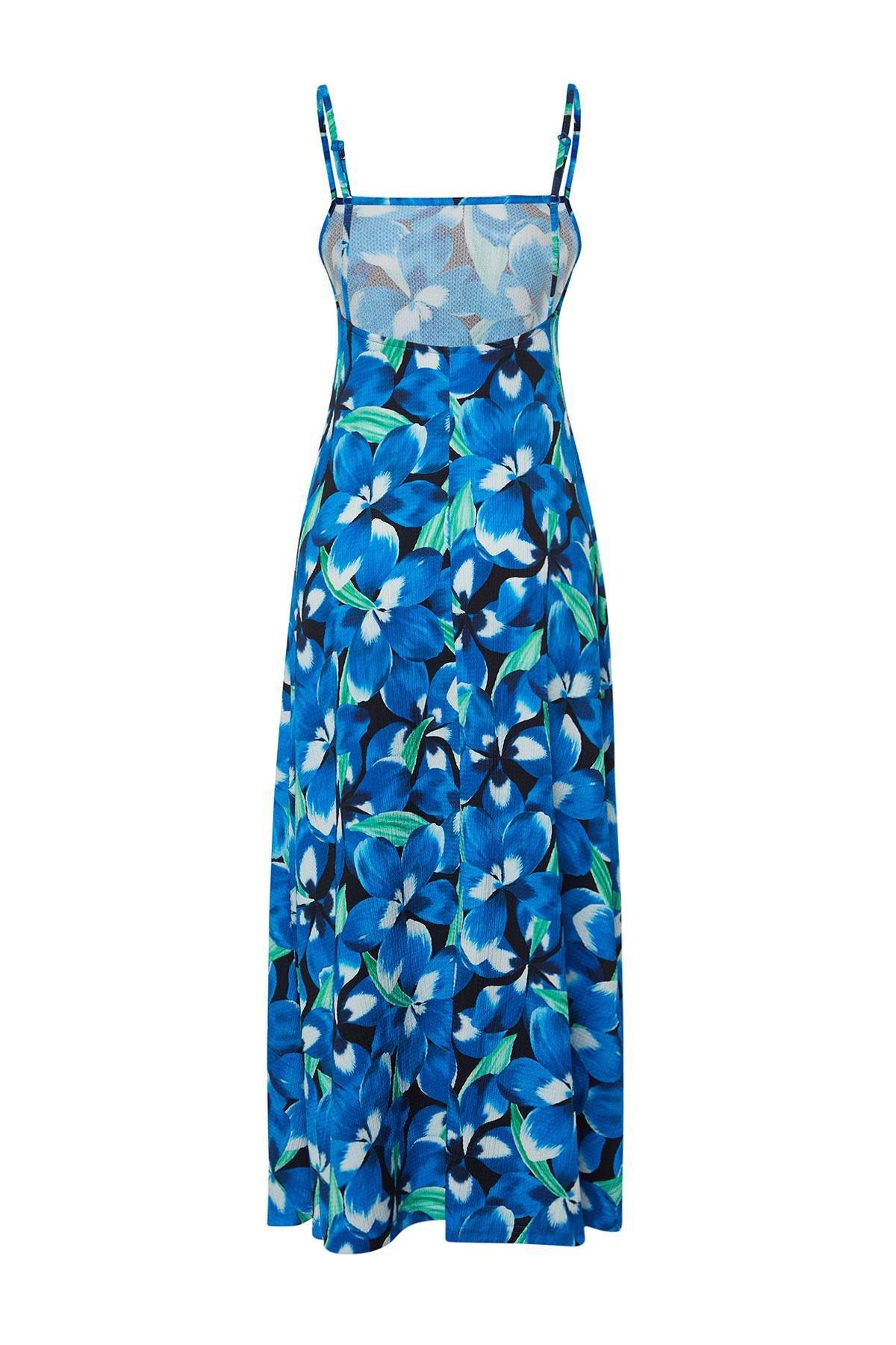 Blue Square Neck A-Line Dress, , large image number 6