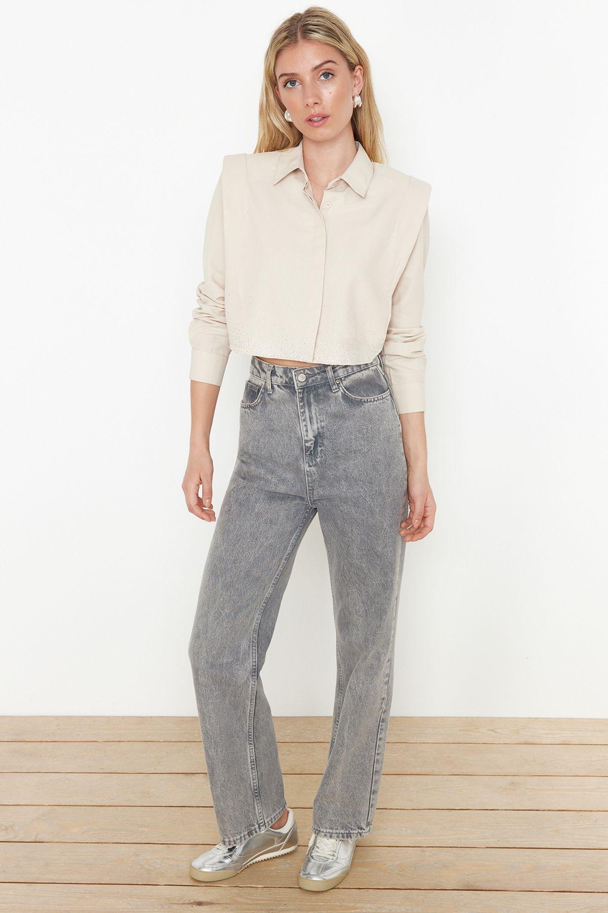 Beige Plain Crop Shirt, , large image number 1