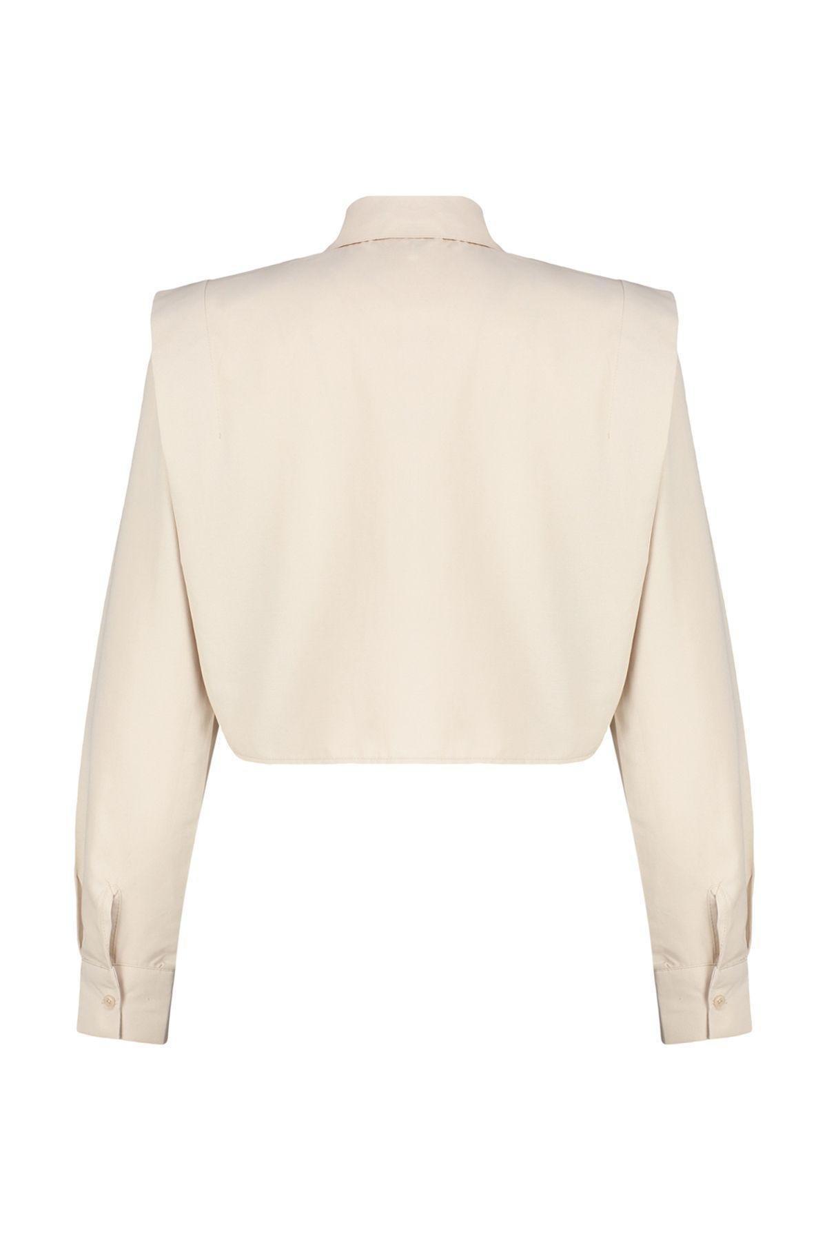 Beige Plain Crop Shirt, , large image number 6
