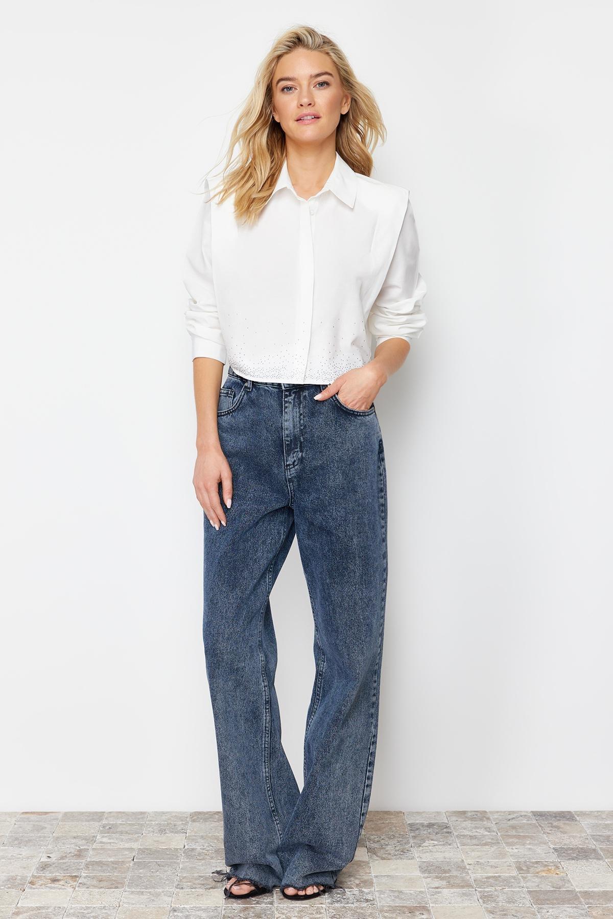 Ecru Textured Crop Shirt, , large image number 2