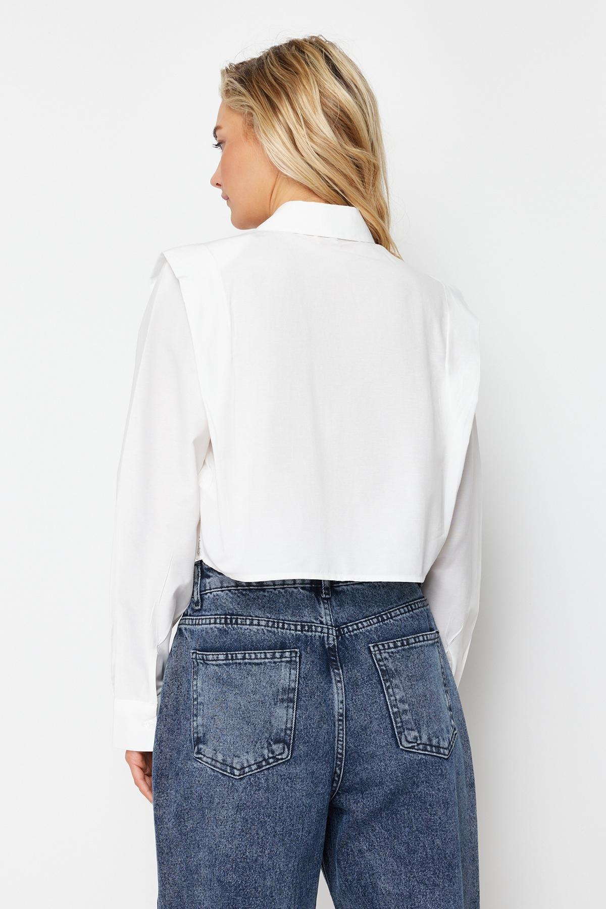 Ecru Textured Crop Shirt, , large image number 4