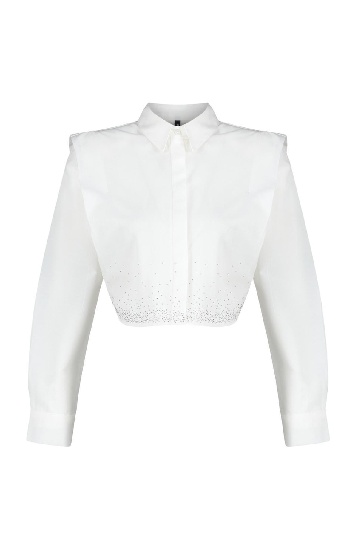 Ecru Textured Crop Shirt, , large image number 5