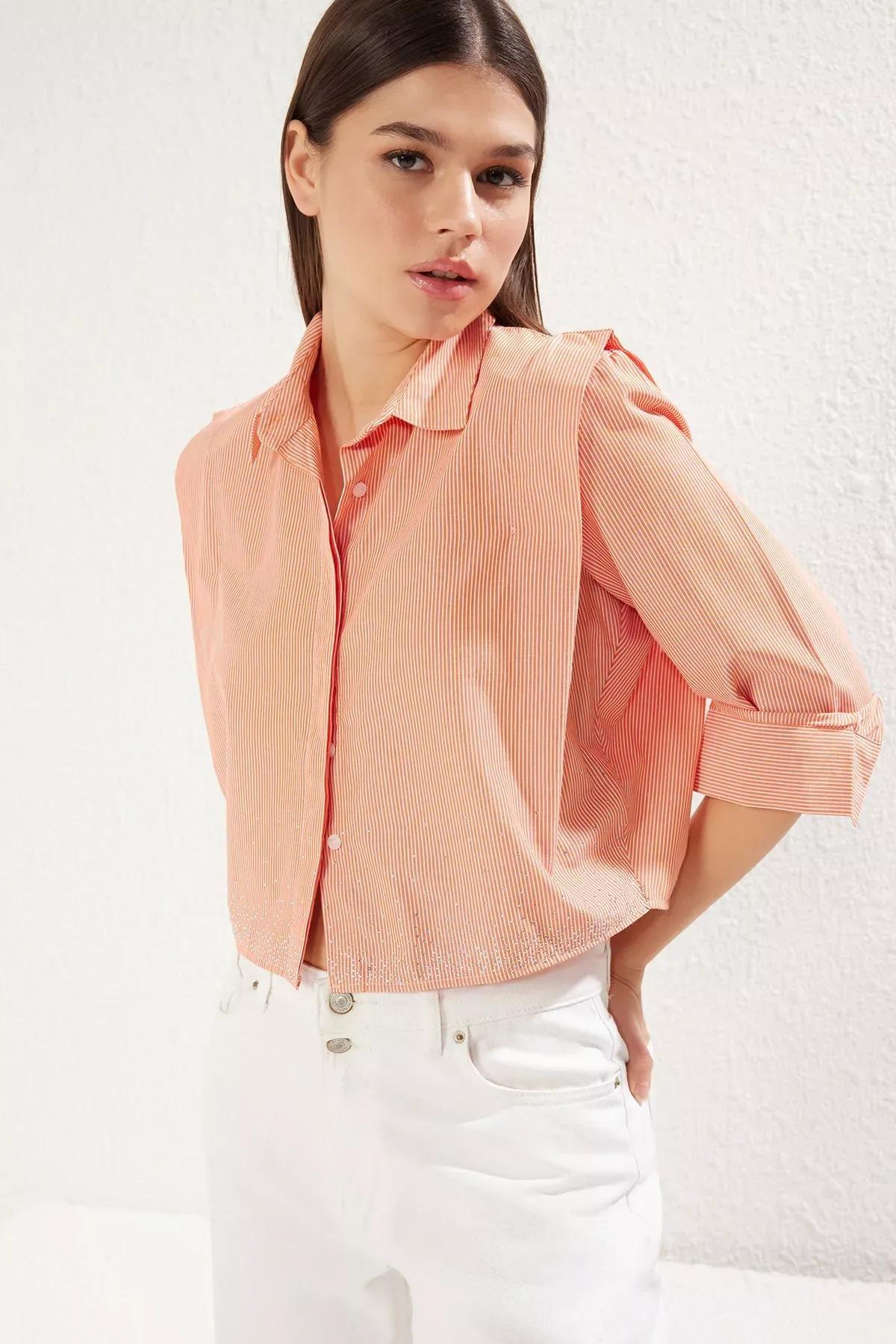 قميص قصير مبطن، برتقالي, Orange, large image number 0