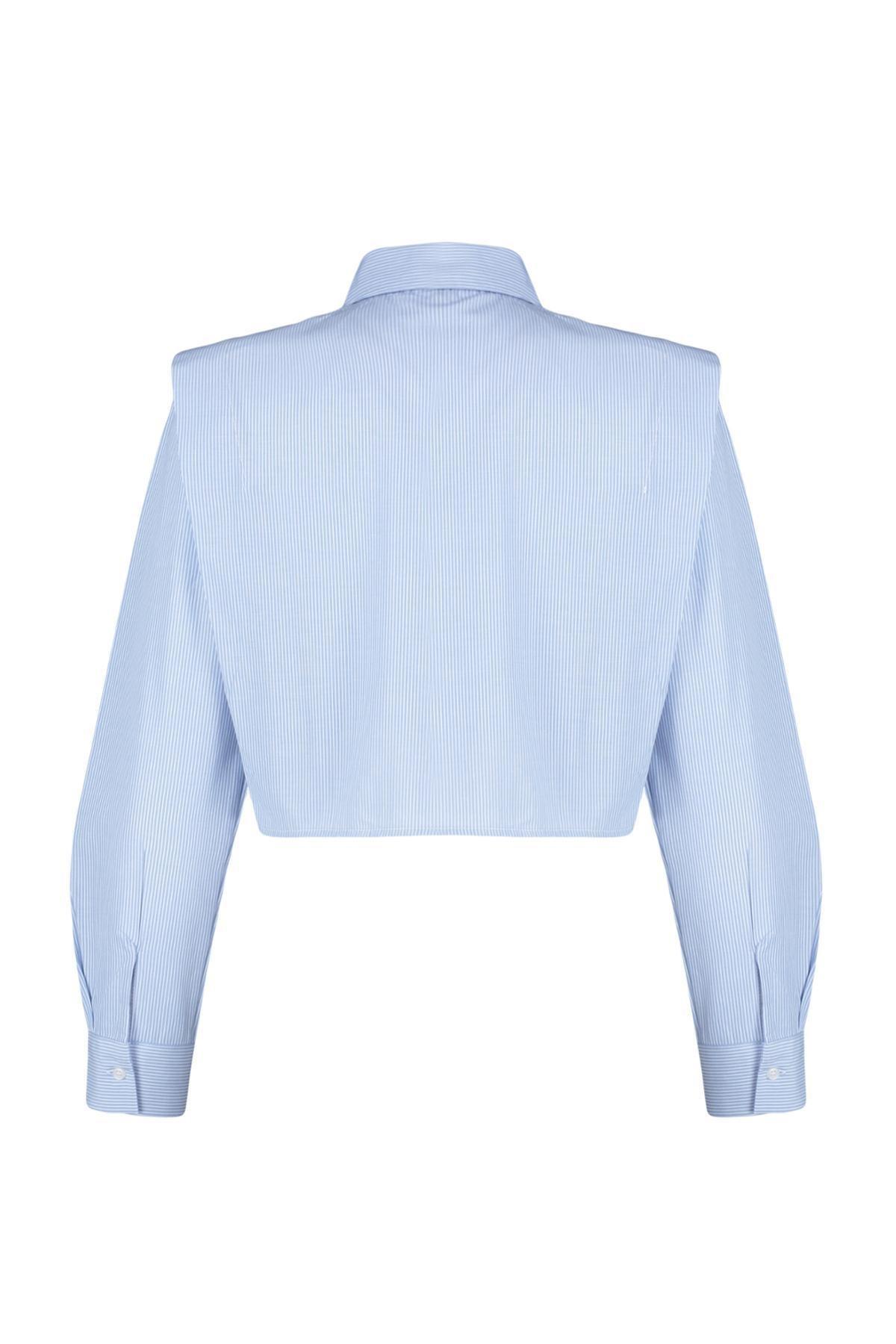 Blue Stoned Crop Woven Shirt, , large image number 6