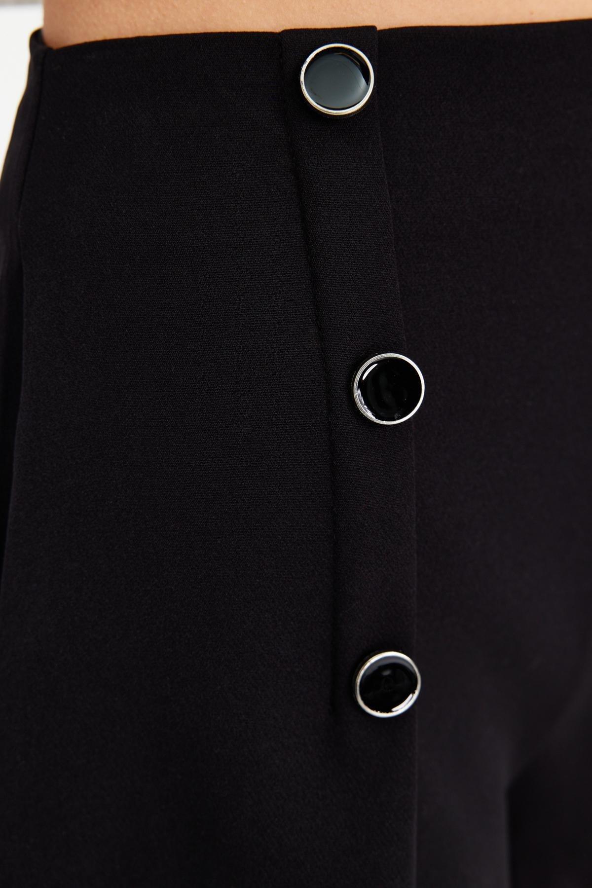 Black Button Detailed Woven Shorts, BLACK, large image number 4