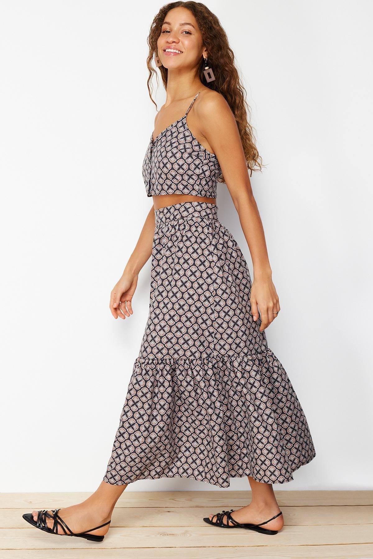 Multicolour Patterned Flared Maxi Skirt, , large image number 2