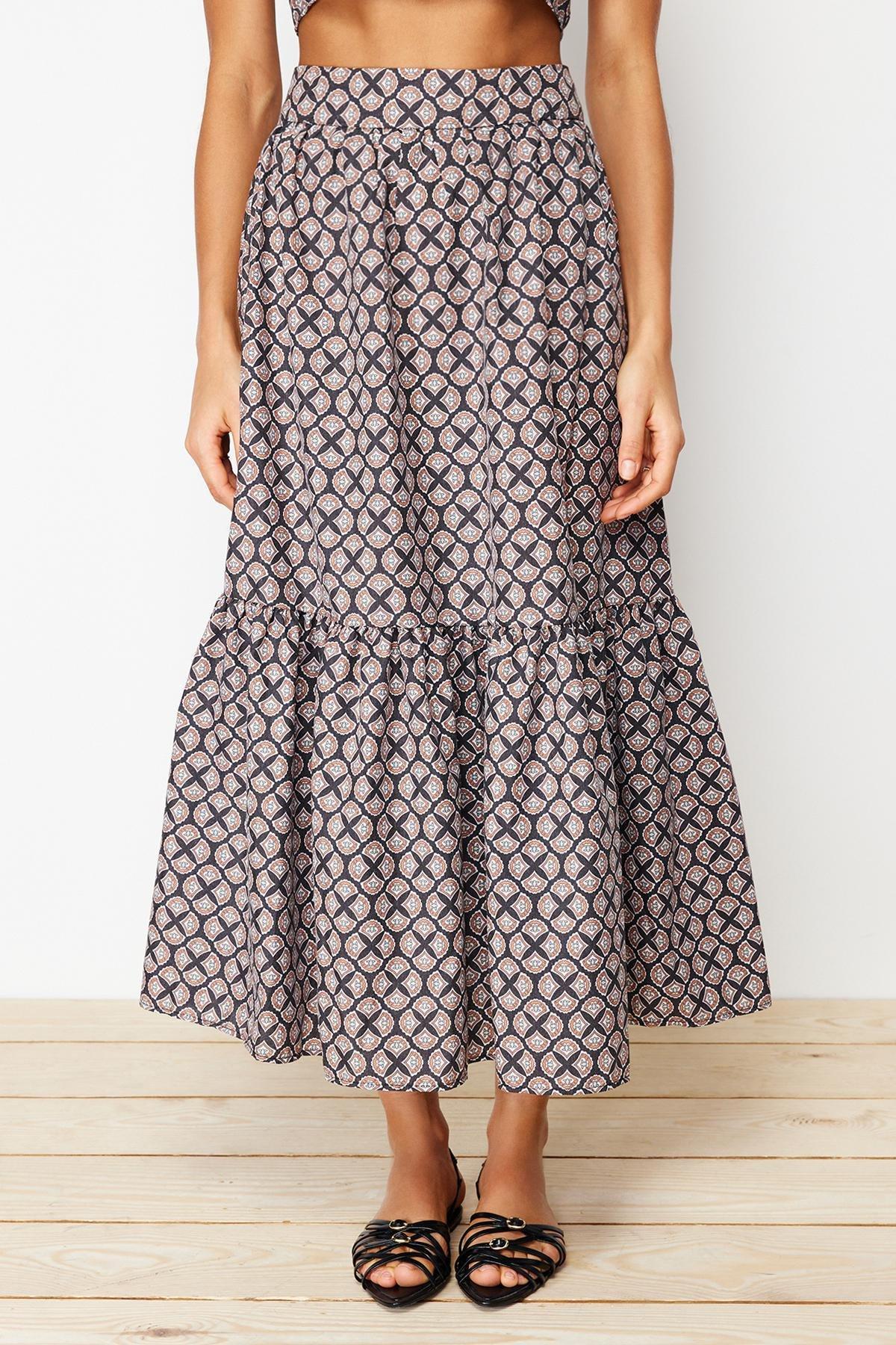 Multicolour Patterned Flared Maxi Skirt, , large image number 4