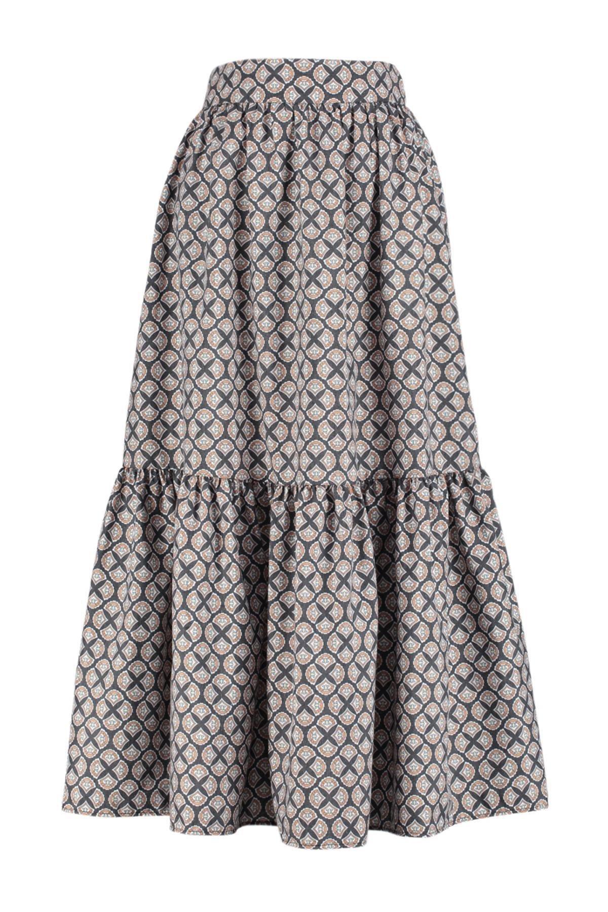 Multicolour Patterned Flared Maxi Skirt, , large image number 5