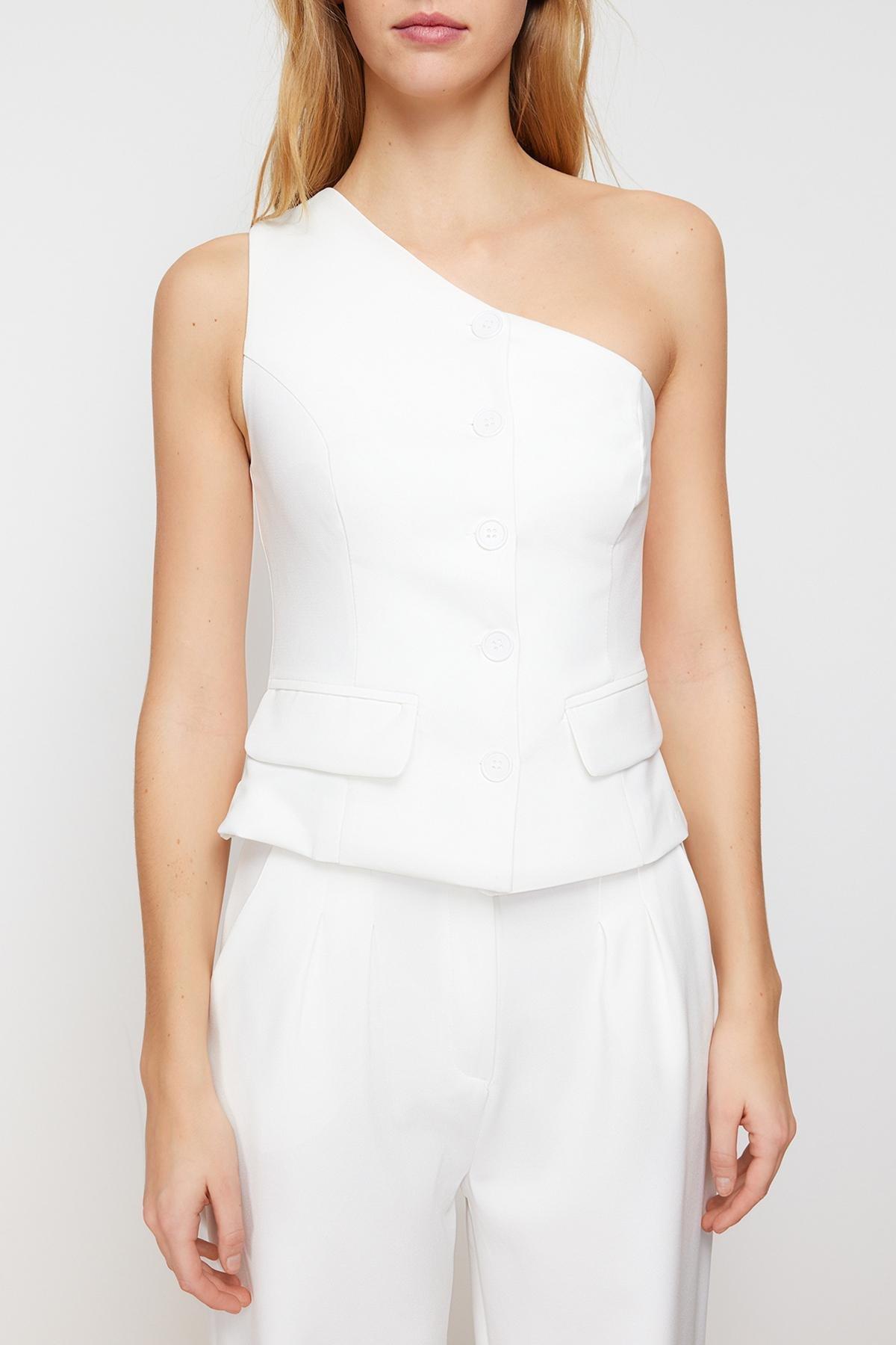 Ecru Fitted Single Sleeve Vest, , large image number 3