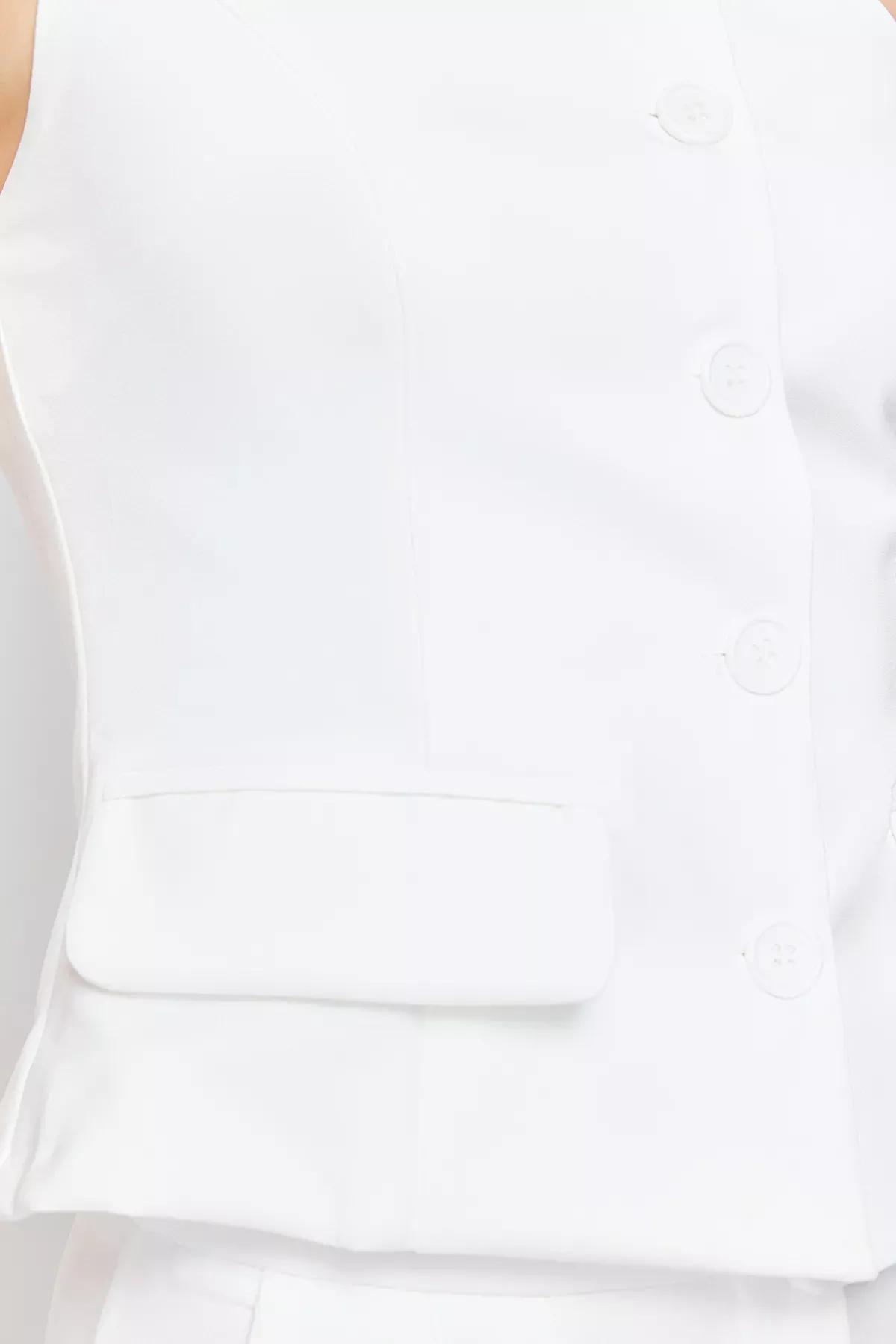 Ecru Fitted Single Sleeve Vest, Ecru, large image number 4