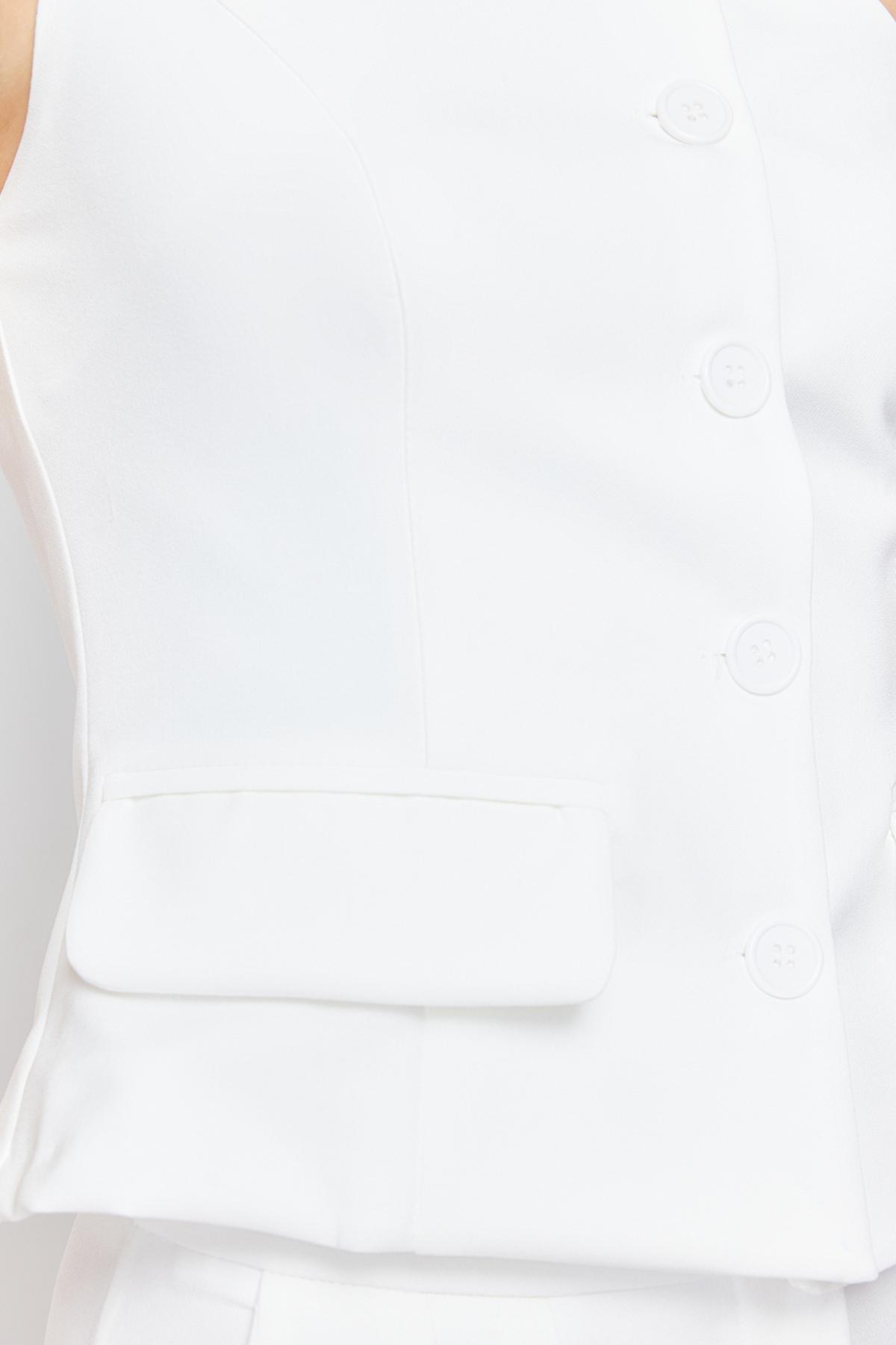 Ecru Fitted Single Sleeve Vest, , large image number 4