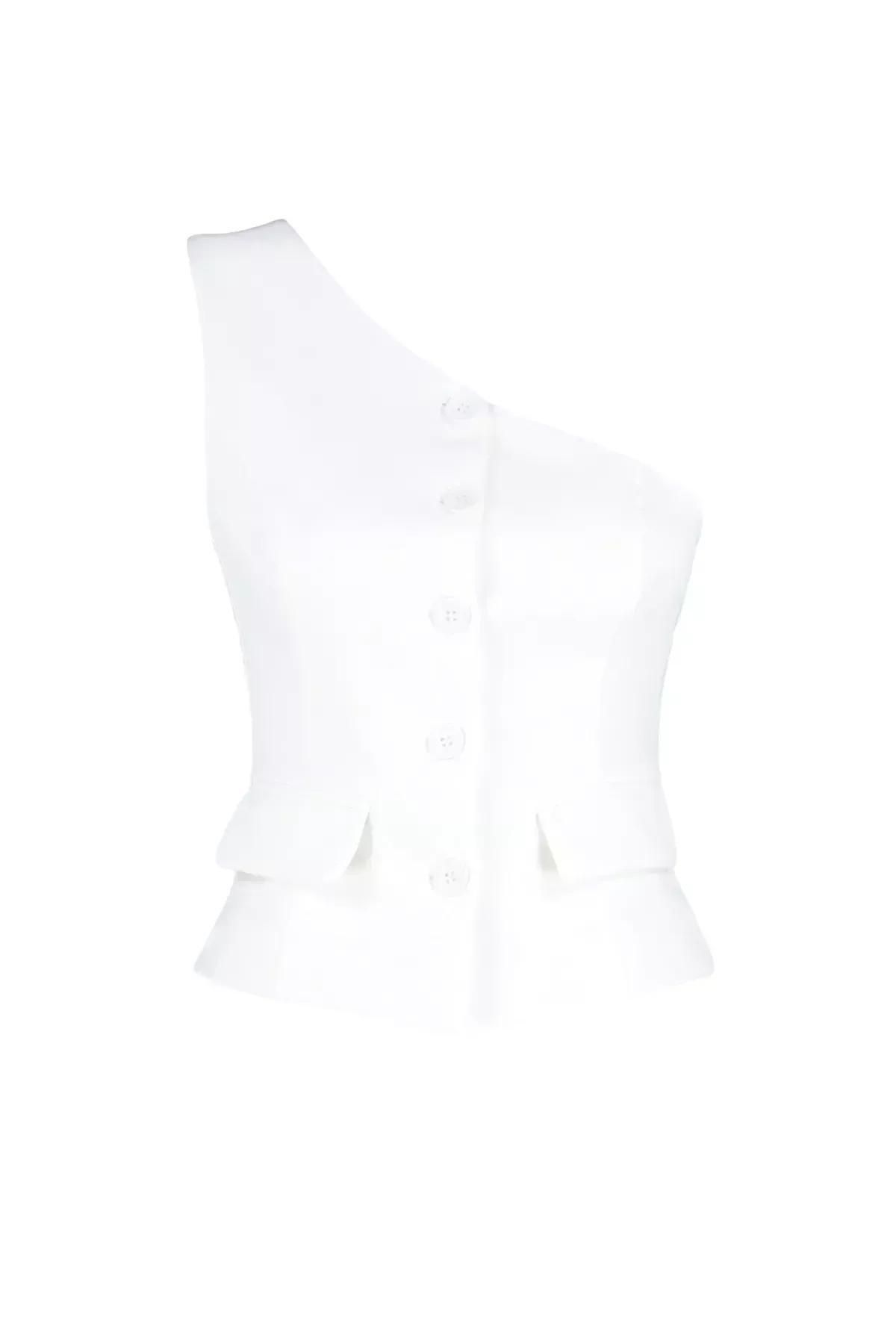 Ecru Fitted Single Sleeve Vest, Ecru, large image number 5