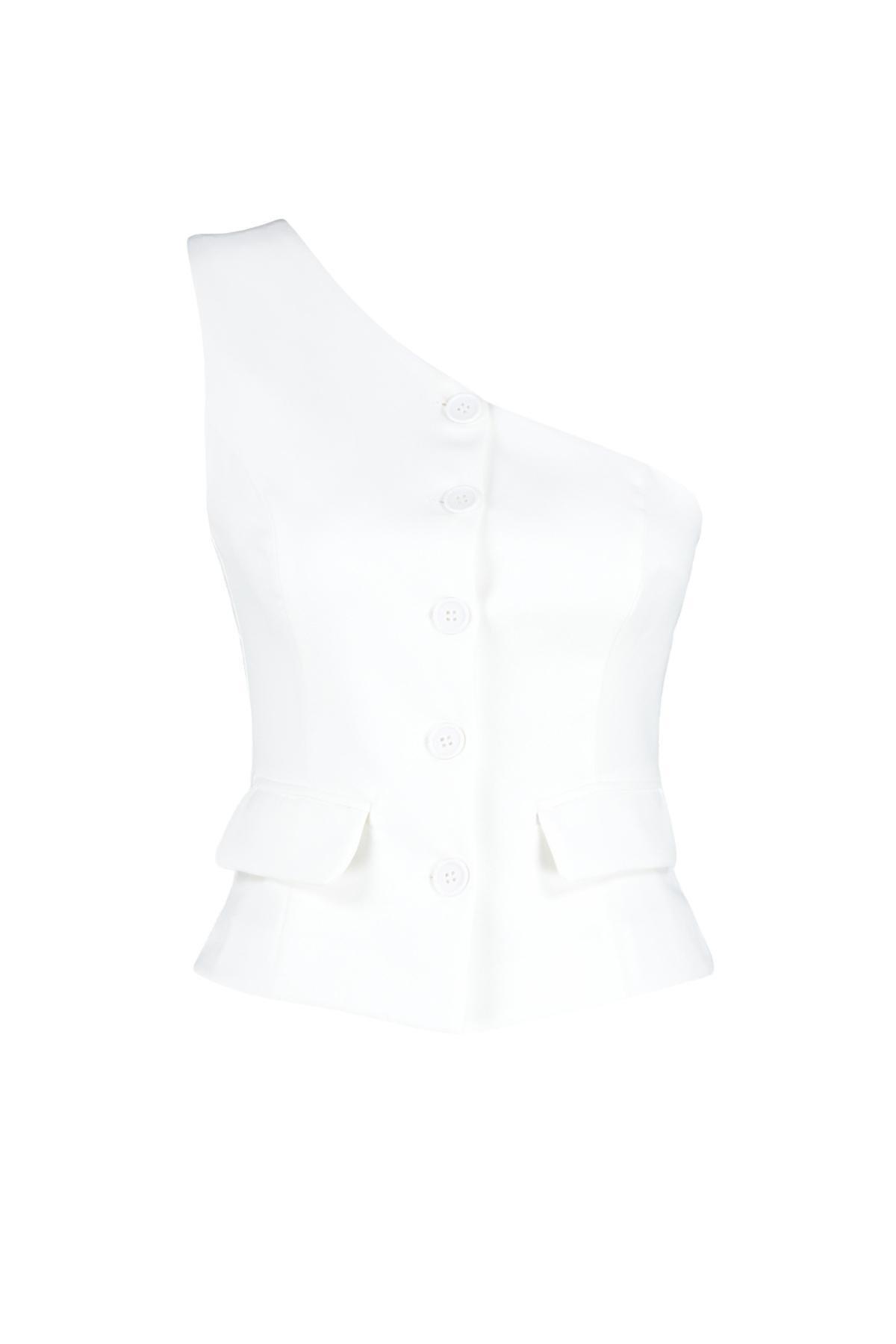 Ecru Fitted Single Sleeve Vest, , large image number 5