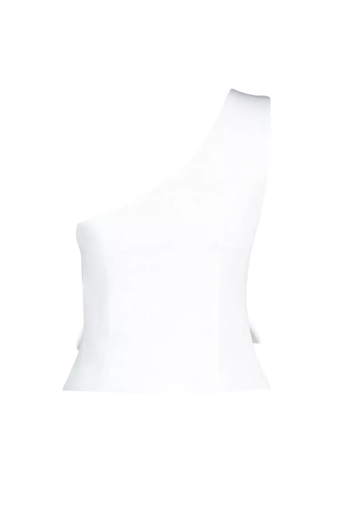 Ecru Fitted Single Sleeve Vest, Ecru, large image number 6