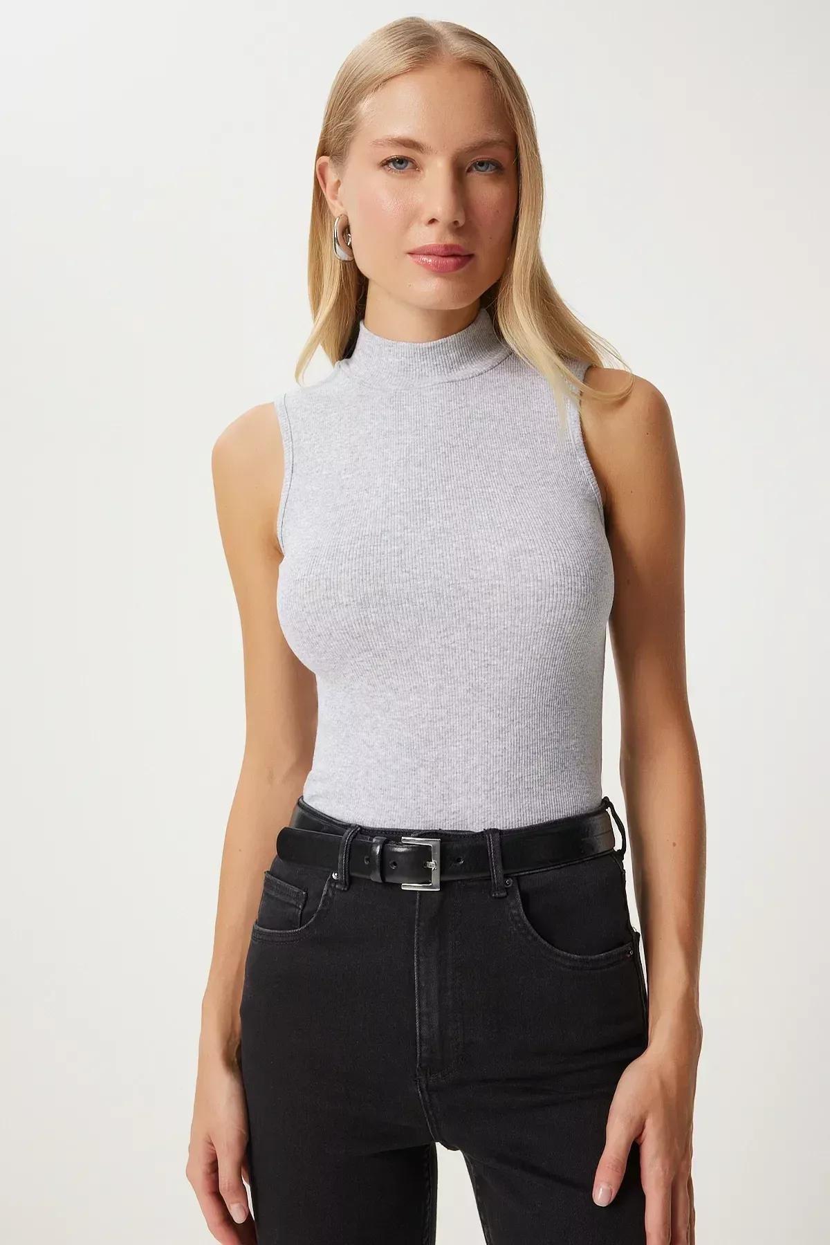 Grey Plain Blouse, GRAY MELANGE, large image number 2