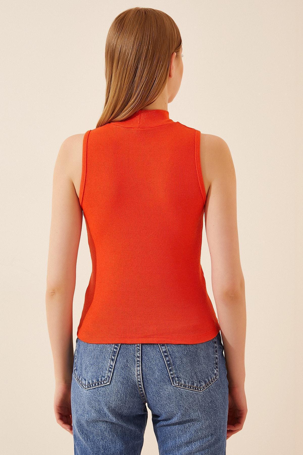 Womens Orange Turtleneck Cotton Knitted Blouse GT00004, single, Orange, large image number 2