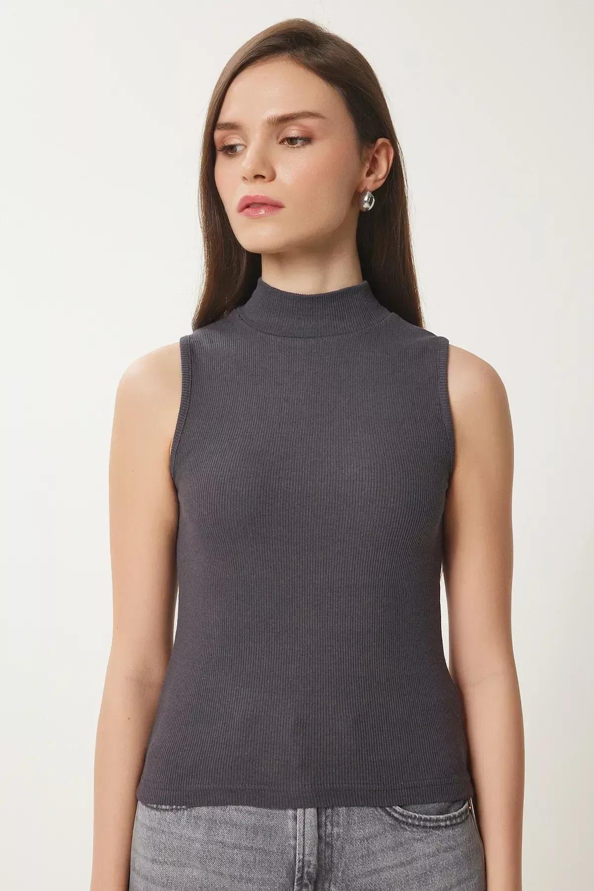 Beige Turtleneck Knitted Blouse, Anthracite, large image number 3