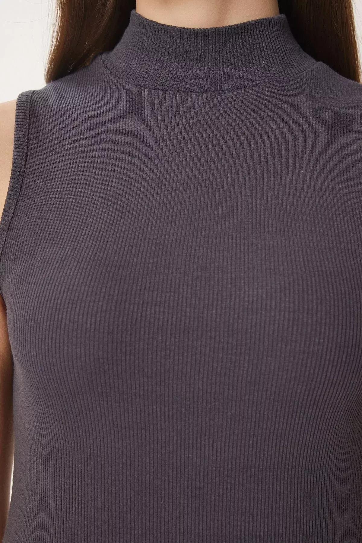 Beige Turtleneck Knitted Blouse, Anthracite, large image number 4